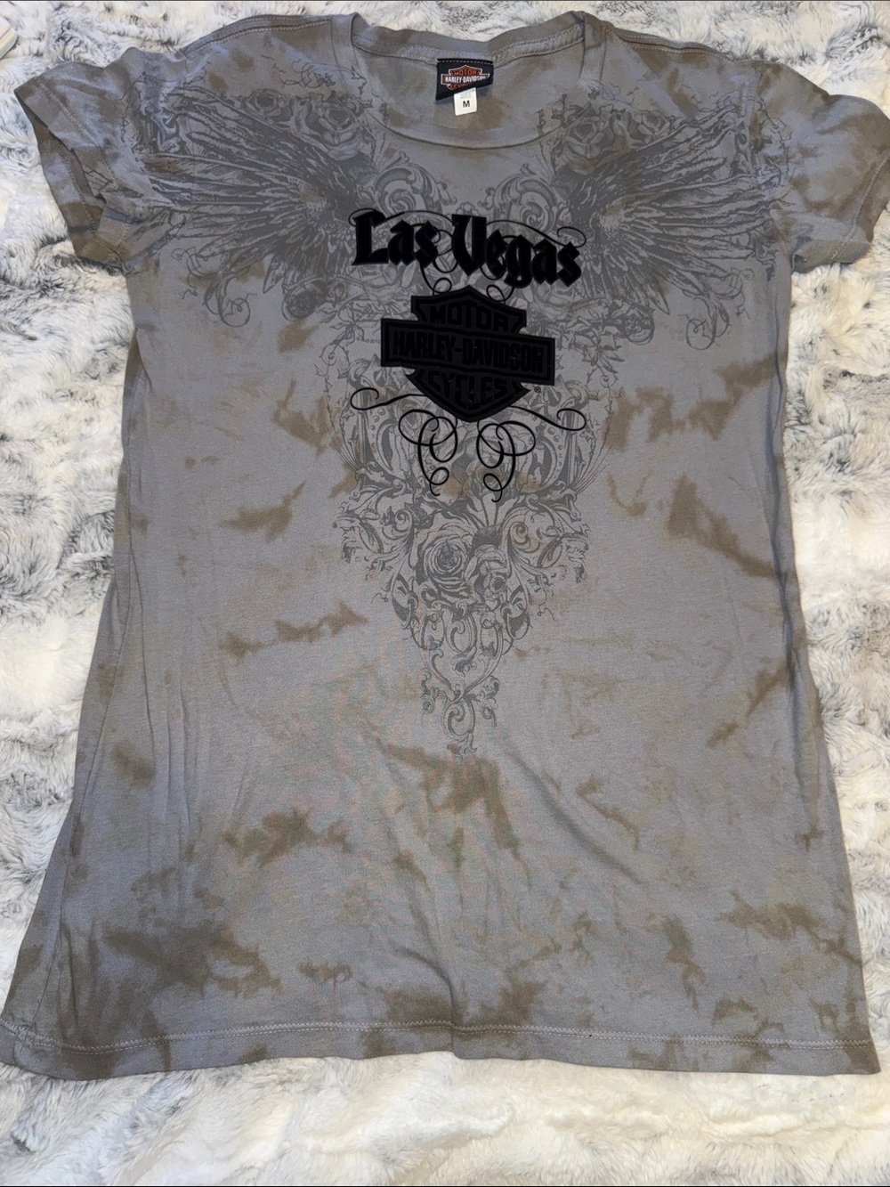 Harley-Davidson Gray Tie-Dye Las Vegas Graphic Tee Womens Size Medium